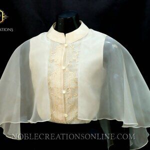 FILIPINIANA Silk Embroidered CAPE Barong - BEIGE